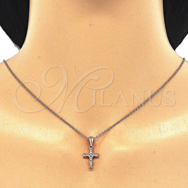 Collares con Dije 04.336.0119.1.16 Plata Rodinada, Diseño de Cruz, con Zirconia Cubica Blanca, Pulido, Tono Rosado (Grosor 01 MM, 16 Pulgadas de Largo)