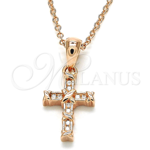 Collares con Dije 04.336.0119.1.16 Plata Rodinada, Diseño de Cruz, con Zirconia Cubica Blanca, Pulido, Tono Rosado (Grosor 01 MM, 16 Pulgadas de Largo)