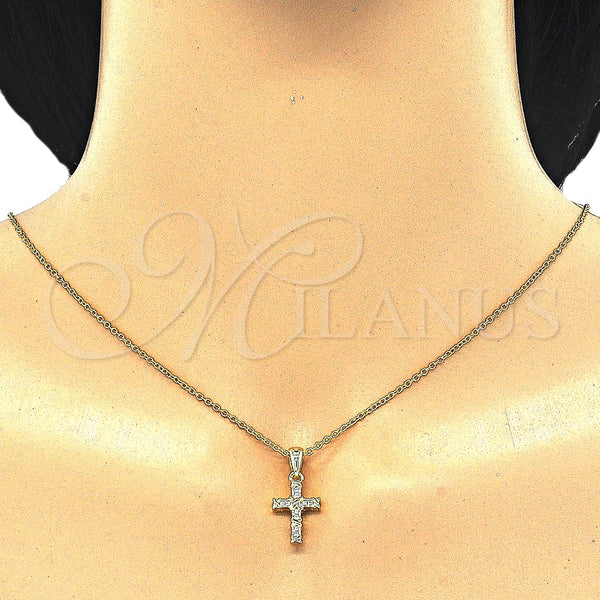 Collares con Dije 04.336.0119.2.16 Plata Rodinada, Diseño de Cruz, con Zirconia Cubica Blanca, Pulido, Tono Dorado (Grosor 01 MM, 16 Pulgadas de Largo)