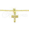 Collares con Dije 04.336.0119.2.16 Plata Rodinada, Diseño de Cruz, con Blanca Zirconia Cubica, Pulido, Tono Dorado (01 MM Thickness, 16 Inches Length)