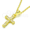Collares con Dije 04.336.0119.2.16 Plata Rodinada, Diseño de Cruz, con Blanca Zirconia Cubica, Pulido, Tono Dorado (01 MM Thickness, 16 Inches Length)