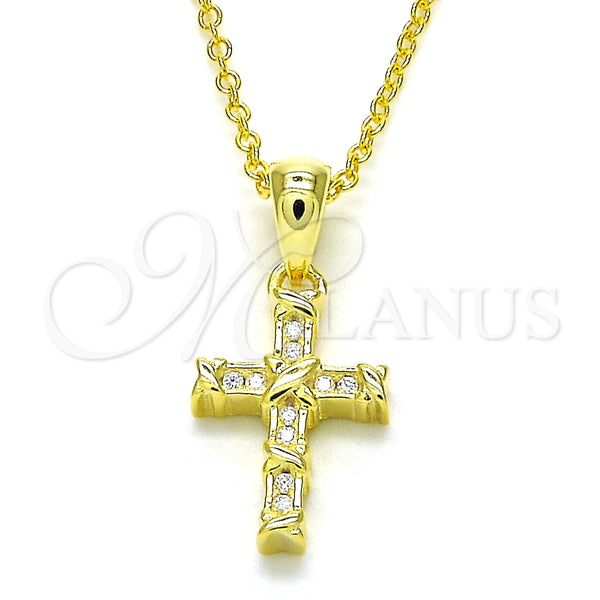 Collares con Dije 04.336.0119.2.16 Plata Rodinada, Diseño de Cruz, con Zirconia Cubica Blanca, Pulido, Tono Dorado (Grosor 01 MM, 16 Pulgadas de Largo)