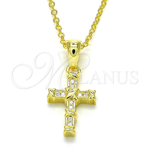 Collares con Dije 04.336.0119.2.16 Plata Rodinada, Diseño de Cruz, con Zirconia Cubica Blanca, Pulido, Tono Dorado (Grosor 01 MM, 16 Pulgadas de Largo)