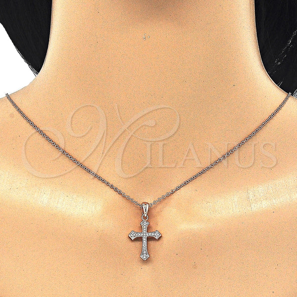 Collares con Dije 04.336.0120.1.16 Plata Rodinada, Diseño de Cruz, con Zirconia Cubica Blanca, Pulido, Tono Rosado (Grosor 02 MM, 18 Pulgadas de Largo)