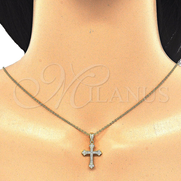 Collares con Dije 04.336.0120.2.16 Plata Rodinada, Diseño de Cruz, con Zirconia Cubica Blanca, Pulido, Tono Dorado (Grosor 02 MM, 16 Pulgadas de Largo)