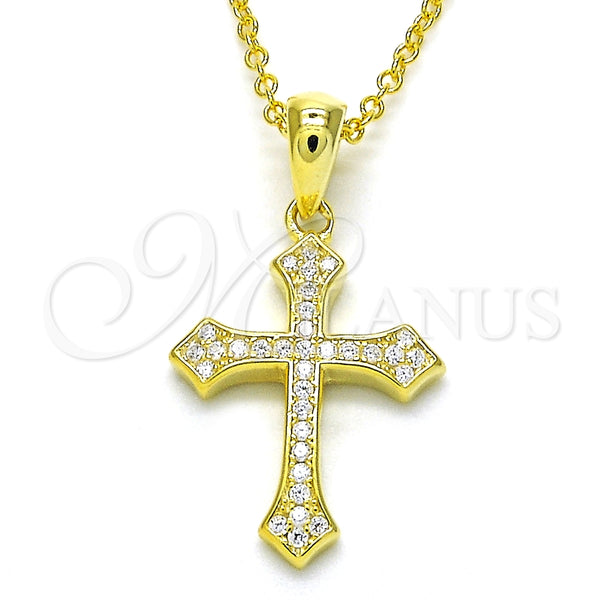 Collares con Dije 04.336.0120.2.16 Plata Rodinada, Diseño de Cruz, con Zirconia Cubica Blanca, Pulido, Tono Dorado (Grosor 02 MM, 16 Pulgadas de Largo)