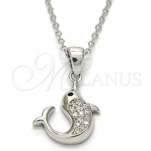 Collares con Dije 04.336.0121.16 Plata Rodinada, Diseño de Delfín, con Zirconia Cubica Blanca y Negro, Pulido, Rodinado (Grosor 02 MM, 16 Pulgadas de Largo)