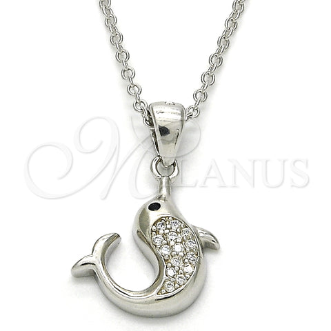 Collares con Dije 04.336.0121.16 Plata Rodinada, Diseño de Delfín, con Zirconia Cubica Blanca y Negro, Pulido, Rodinado (Grosor 02 MM, 16 Pulgadas de Largo)