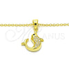 Collares con Dije 04.336.0121.2.16 Plata Rodinada, Diseño de Delfín, con Zirconia Cubica Blanca y Negro, Pulido, Tono Dorado (Grosor 02 MM, 16 Pulgadas de Largo)