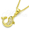 Collares con Dije 04.336.0121.2.16 Plata Rodinada, Diseño de Delfín, con Zirconia Cubica Blanca y Negro, Pulido, Tono Dorado (Grosor 02 MM, 16 Pulgadas de Largo)