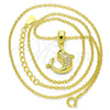 Collares con Dije 04.336.0121.2.16 Plata Rodinada, Diseño de Delfín, con Zirconia Cubica Blanca y Negro, Pulido, Tono Dorado (Grosor 02 MM, 16 Pulgadas de Largo)