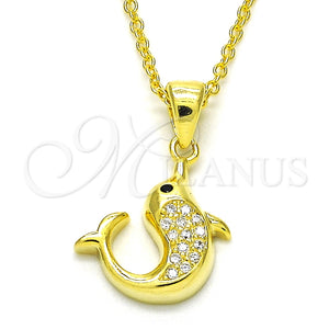 Collares con Dije 04.336.0121.2.16 Plata Rodinada, Diseño de Delfín, con Zirconia Cubica Blanca y Negro, Pulido, Tono Dorado (Grosor 02 MM, 16 Pulgadas de Largo)