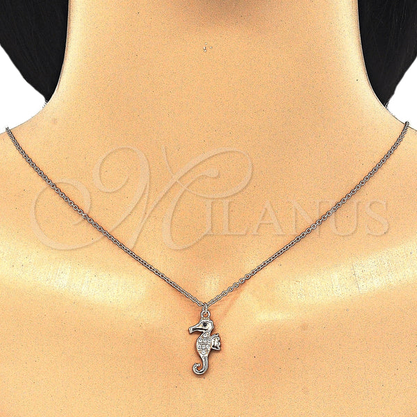 Collares con Dije 04.336.0122.1.16 Plata Rodinada, con Zirconia Cubica Blanca y Negro, Pulido, Tono Rosado (Grosor 02 MM, 16 Pulgadas de Largo)