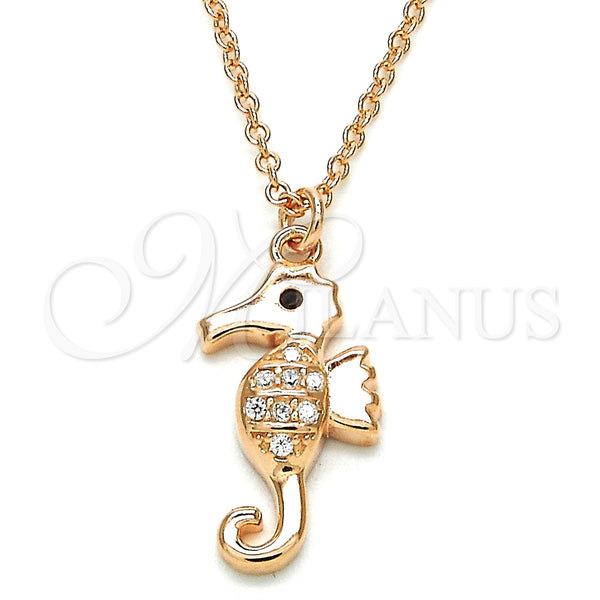 Collares con Dije 04.336.0122.1.16 Plata Rodinada, con Blanca and Negro Zirconia Cubica, Pulido, Tono Rosado (02 MM Thickness, 16 Inches Length)