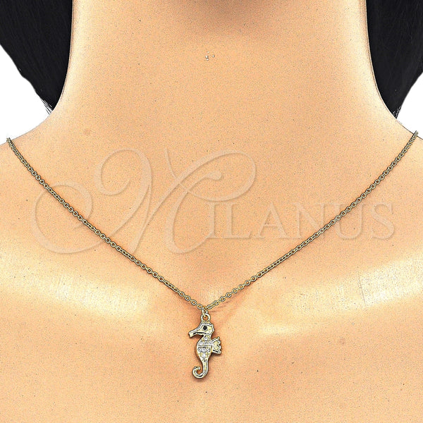 Collares con Dije 04.336.0122.2.16 Plata Rodinada, con Zirconia Cubica Blanca y Negro, Pulido, Tono Dorado (Grosor 02 MM, 16 Pulgadas de Largo)