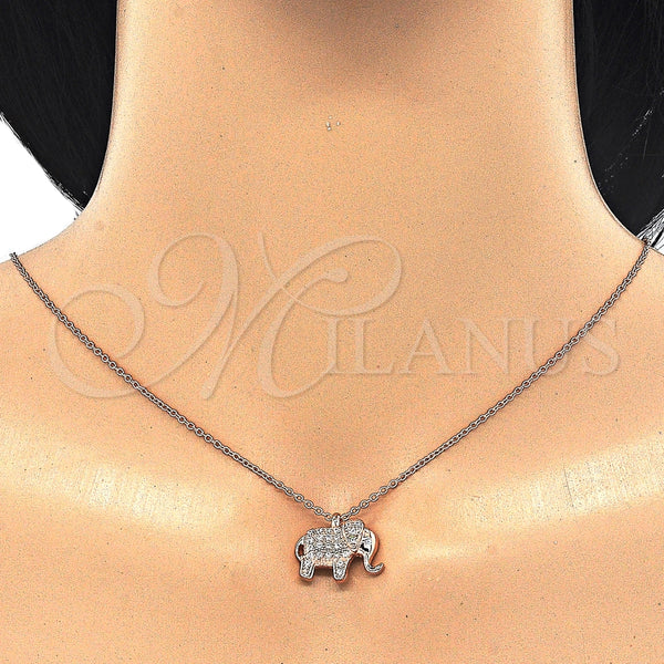 Collares con Dije 04.336.0123.1.16 Plata Rodinada, Diseño de Elefante, con Zirconia Cubica Blanca, Pulido, Tono Rosado (Grosor 02 MM, 16 Pulgadas de Largo)