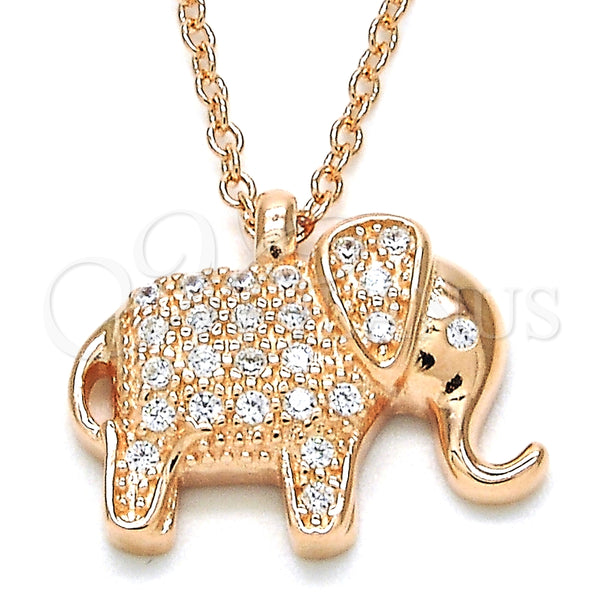 Collares con Dije 04.336.0123.1.16 Plata Rodinada, Diseño de Elefante, con Zirconia Cubica Blanca, Pulido, Tono Rosado (Grosor 02 MM, 16 Pulgadas de Largo)