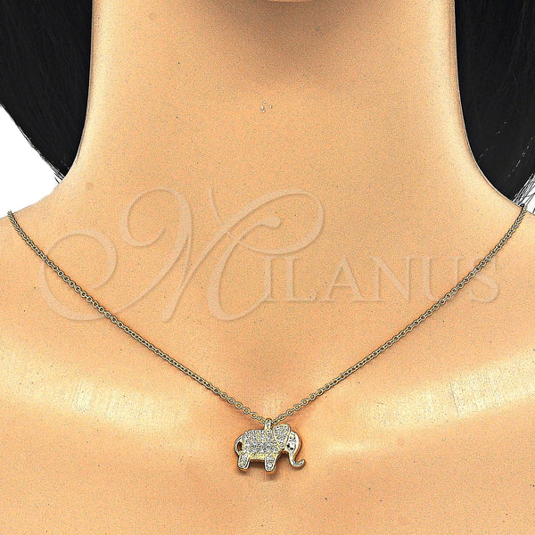 Collares con Dije 04.336.0123.2.16 Plata Rodinada, Diseño de Elefante, con Zirconia Cubica Blanca, Pulido, Tono Dorado (Grosor 02 MM, 16 Pulgadas de Largo)