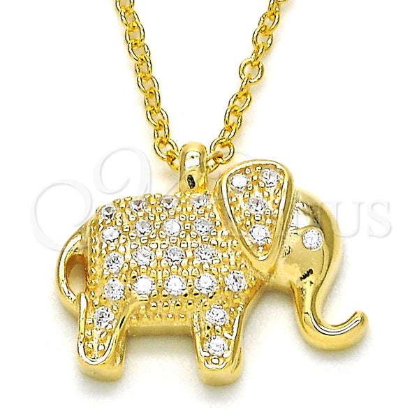 Collares con Dije 04.336.0123.2.16 Plata Rodinada, Diseño de Elefante, con Zirconia Cubica Blanca, Pulido, Tono Dorado (Grosor 02 MM, 16 Pulgadas de Largo)