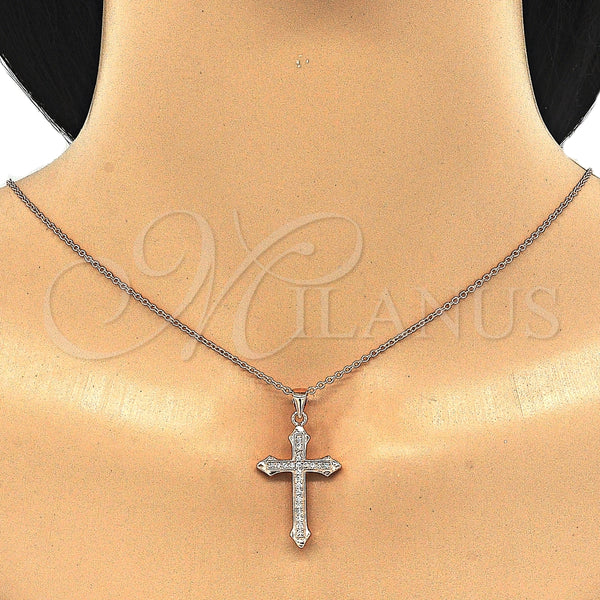 Collares con Dije 04.336.0124.1.16 Plata Rodinada, Diseño de Cruz, con Zirconia Cubica Blanca, Pulido, Tono Rosado (Grosor 01 MM, 16 Pulgadas de Largo)