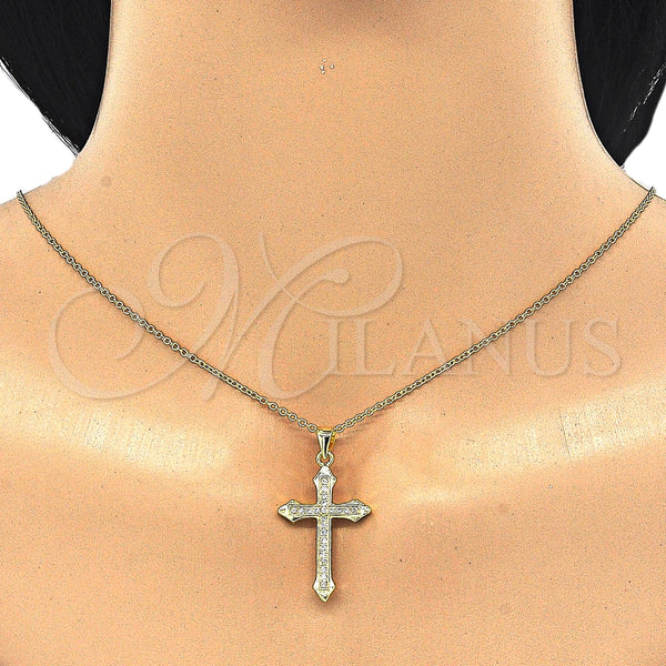 Collares con Dije 04.336.0124.2.16 Plata Rodinada, Diseño de Cruz, con Zirconia Cubica Blanca, Pulido, Tono Dorado (Grosor 01 MM, 16 Pulgadas de Largo)
