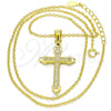 Collares con Dije 04.336.0124.2.16 Plata Rodinada, Diseño de Cruz, con Blanca Zirconia Cubica, Pulido, Tono Dorado (01 MM Thickness, 16 Inches Length)