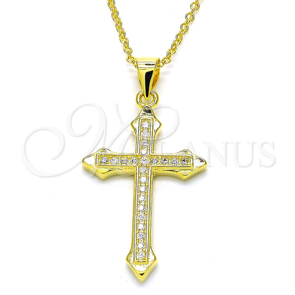Collares con Dije 04.336.0124.2.16 Plata Rodinada, Diseño de Cruz, con Zirconia Cubica Blanca, Pulido, Tono Dorado (Grosor 01 MM, 16 Pulgadas de Largo)