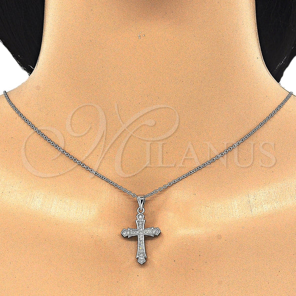 Collares con Dije 04.336.0125.16 Plata Rodinada, Diseño de Cruz, con Micro Pave Blanca, Pulido, Rodinado (Grosor 01 MM, 16 Pulgadas de Largo)