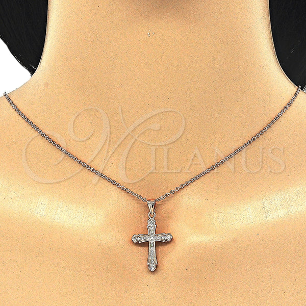 Collares con Dije 04.336.0125.1.16 Plata Rodinada, Diseño de Cruz, con Micro Pave Blanca, Pulido, Tono Rosado (Grosor 01 MM, 16 Pulgadas de Largo)