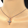 Collares con Dije 04.336.0125.1.16 Plata Rodinada, Diseño de Cruz, con Micro Pave Blanca, Pulido, Tono Rosado (Grosor 01 MM, 16 Pulgadas de Largo)