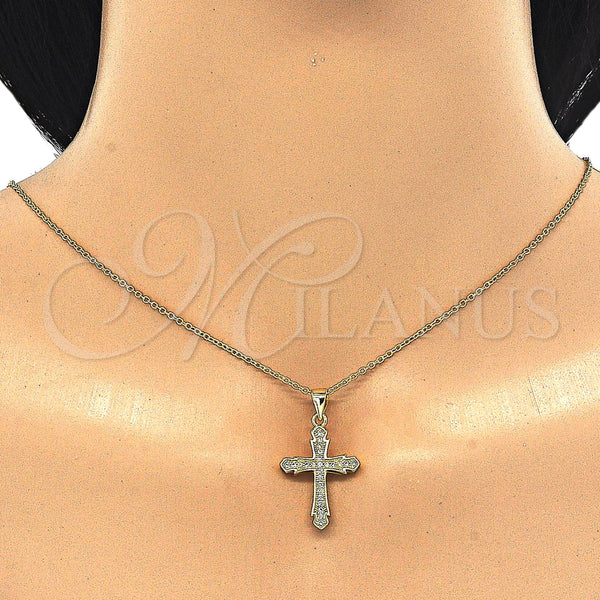 Collares con Dije 04.336.0125.2.16 Plata Rodinada, Diseño de Cruz, con Micro Pave Blanca, Pulido, Tono Dorado (Grosor 01 MM, 16 Pulgadas de Largo)