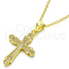 Collares con Dije 04.336.0125.2.16 Plata Rodinada, Diseño de Cruz, con Micro Pave Blanca, Pulido, Tono Dorado (Grosor 01 MM, 16 Pulgadas de Largo)