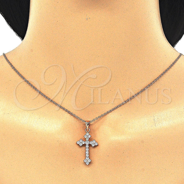 Collares con Dije 04.336.0126.1.16 Plata Rodinada, Diseño de Cruz, con Zirconia Cubica Blanca, Pulido, Tono Rosado (Grosor 02 MM, 16 Pulgadas de Largo)
