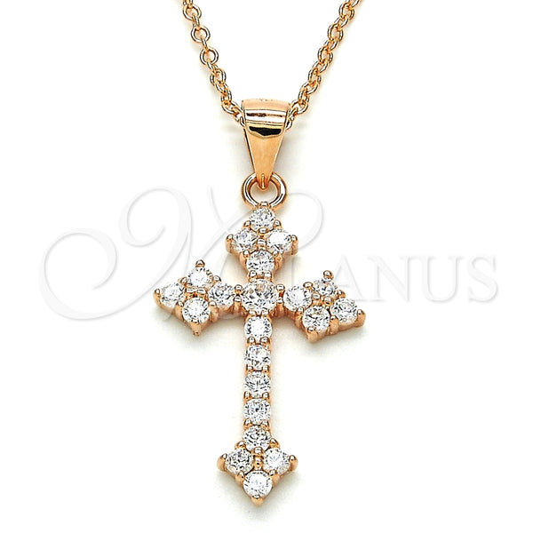 Collares con Dije 04.336.0126.1.16 Plata Rodinada, Diseño de Cruz, con Zirconia Cubica Blanca, Pulido, Tono Rosado (Grosor 02 MM, 16 Pulgadas de Largo)