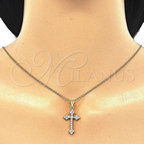Collares con Dije 04.336.0126.2.16 Plata Rodinada, Diseño de Cruz, con Zirconia Cubica Blanca, Pulido, Tono Dorado (Grosor 02 MM, 16 Pulgadas de Largo)