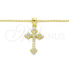 Collares con Dije 04.336.0126.2.16 Plata Rodinada, Diseño de Cruz, con Blanca Zirconia Cubica, Pulido, Tono Dorado (02 MM Thickness, 16 Inches Length)