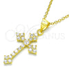 Collares con Dije 04.336.0126.2.16 Plata Rodinada, Diseño de Cruz, con Blanca Zirconia Cubica, Pulido, Tono Dorado (02 MM Thickness, 16 Inches Length)