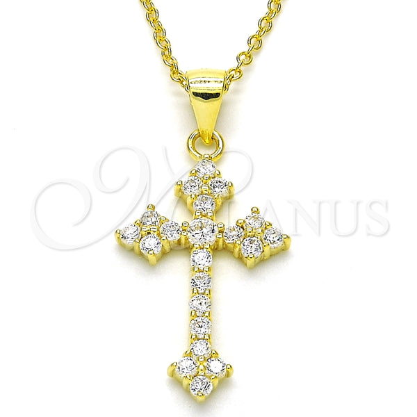 Collares con Dije 04.336.0126.2.16 Plata Rodinada, Diseño de Cruz, con Zirconia Cubica Blanca, Pulido, Tono Dorado (Grosor 02 MM, 16 Pulgadas de Largo)