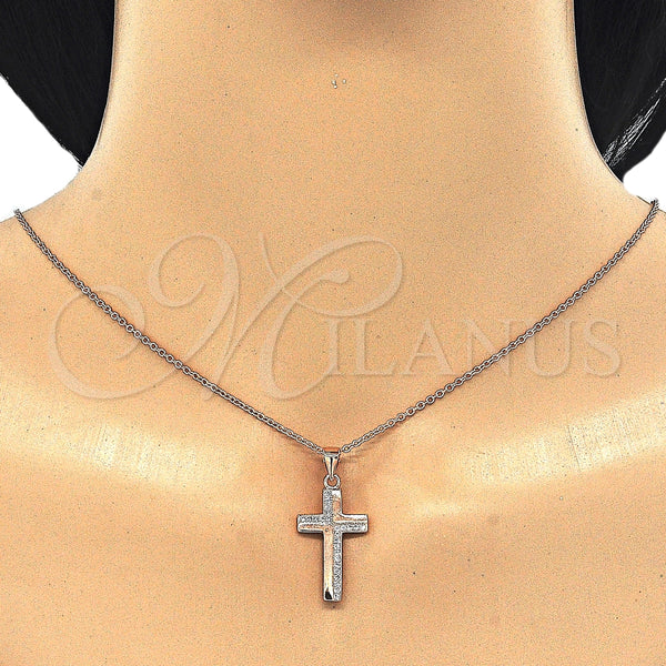 Collares con Dije 04.336.0127.1.16 Plata Rodinada, Diseño de Cruz, con Micro Pave Blanca, Pulido, Tono Rosado (Grosor 02 MM, 16 Pulgadas de Largo)