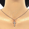 Collares con Dije 04.336.0127.1.16 Plata Rodinada, Diseño de Cruz, con Micro Pave Blanca, Pulido, Tono Rosado (Grosor 02 MM, 16 Pulgadas de Largo)