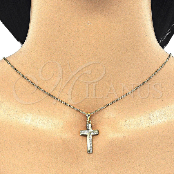 Collares con Dije 04.336.0127.2.16 Plata Rodinada, Diseño de Cruz, con Micro Pave Blanca, Pulido, Tono Dorado (Grosor 02 MM, 16 Pulgadas de Largo)