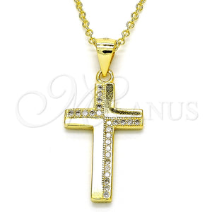 Collares con Dije 04.336.0127.2.16 Plata Rodinada, Diseño de Cruz, con Micro Pave Blanca, Pulido, Tono Dorado (Grosor 02 MM, 16 Pulgadas de Largo)