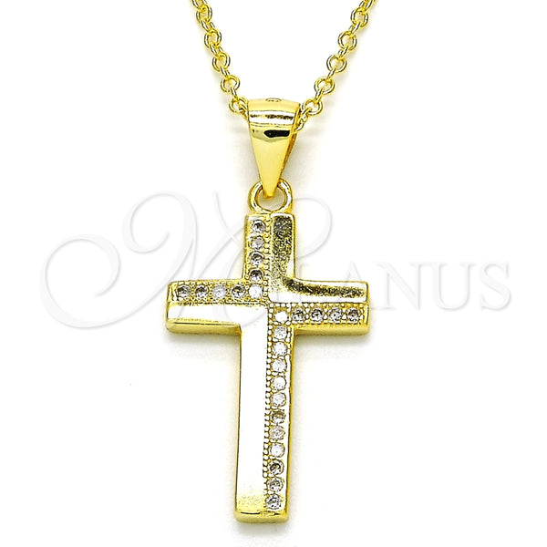 Collares con Dije 04.336.0127.2.16 Plata Rodinada, Diseño de Cruz, con Micro Pave Blanca, Pulido, Tono Dorado (Grosor 02 MM, 16 Pulgadas de Largo)