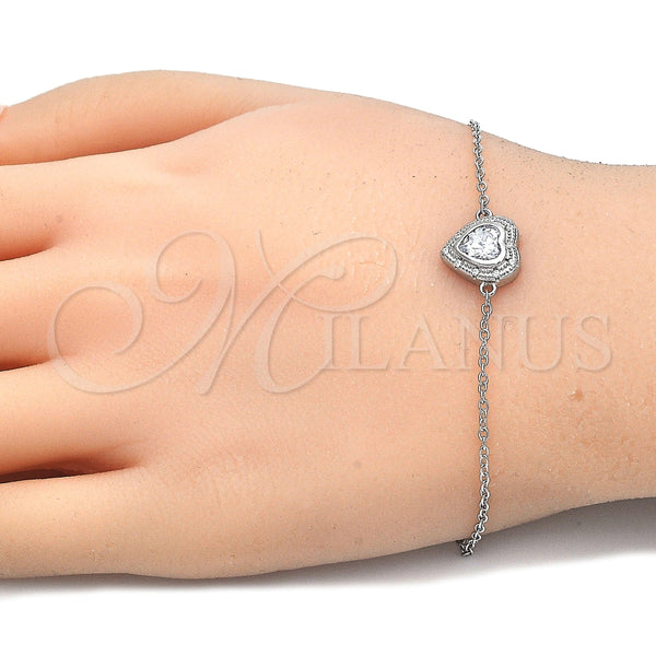 Pulsera Elegante 03.336.0036.07 Plata Rodinada, Diseño de Corazón, con Zirconia Cubica Blanca y Cristal Blanca, Pulido, Rodinado (Grosor 01 MM, 7 Pulgadas de Largo)