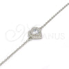 Pulsera Elegante 03.336.0036.07 Plata Rodinada, Diseño de Corazón, con Zirconia Cubica Blanca y Cristal Blanca, Pulido, Rodinado (Grosor 01 MM, 7 Pulgadas de Largo)