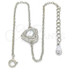 Pulsera Elegante 03.336.0036.07 Plata Rodinada, Diseño de Corazón, con Zirconia Cubica Blanca y Cristal Blanca, Pulido, Rodinado (Grosor 01 MM, 7 Pulgadas de Largo)