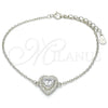 Pulsera Elegante 03.336.0036.07 Plata Rodinada, Diseño de Corazón, con Zirconia Cubica Blanca y Cristal Blanca, Pulido, Rodinado (Grosor 01 MM, 7 Pulgadas de Largo)