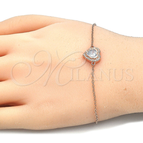 Pulsera Elegante 03.336.0036.1.07 Plata Rodinada, Diseño de Corazón, con Zirconia Cubica Blanca, Pulido, Tono Rosado (Grosor 01 MM, 7 Pulgadas de Largo)