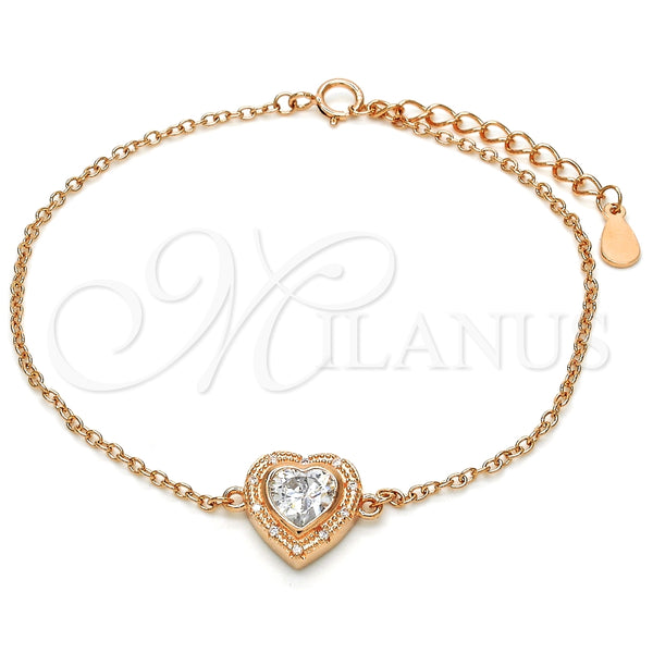 Pulsera Elegante 03.336.0036.1.07 Plata Rodinada, Diseño de Corazón, con Zirconia Cubica Blanca, Pulido, Tono Rosado (Grosor 01 MM, 7 Pulgadas de Largo)