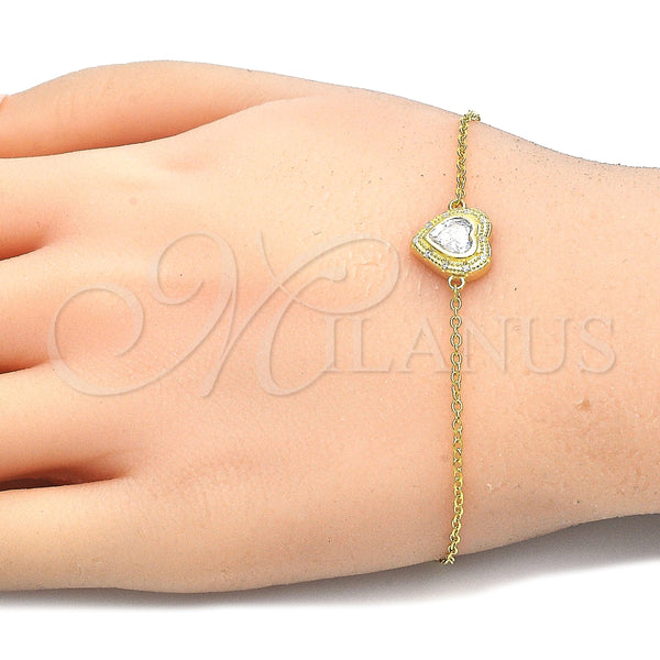 Pulsera Elegante 03.336.0036.2.07 Plata Rodinada, Diseño de Corazón, con Zirconia Cubica Blanca, Pulido, Tono Dorado (Grosor 01 MM, 7 Pulgadas de Largo)